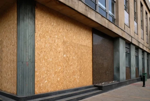 Empty boarded up property in major UK city centre.