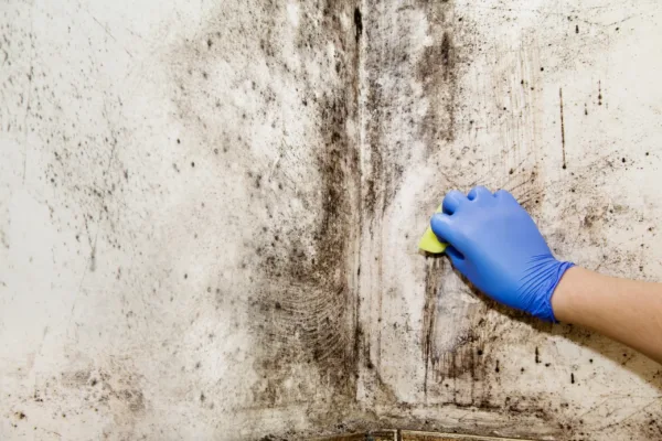 Hand cleans mold in the house